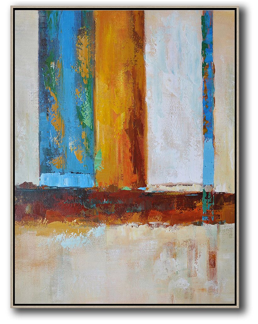 Extra Large Canvas Art,Vertical Palette Knife Contemporary Art,Large Colorful Wall Art,Blue,White,Yellow,Red.etc
